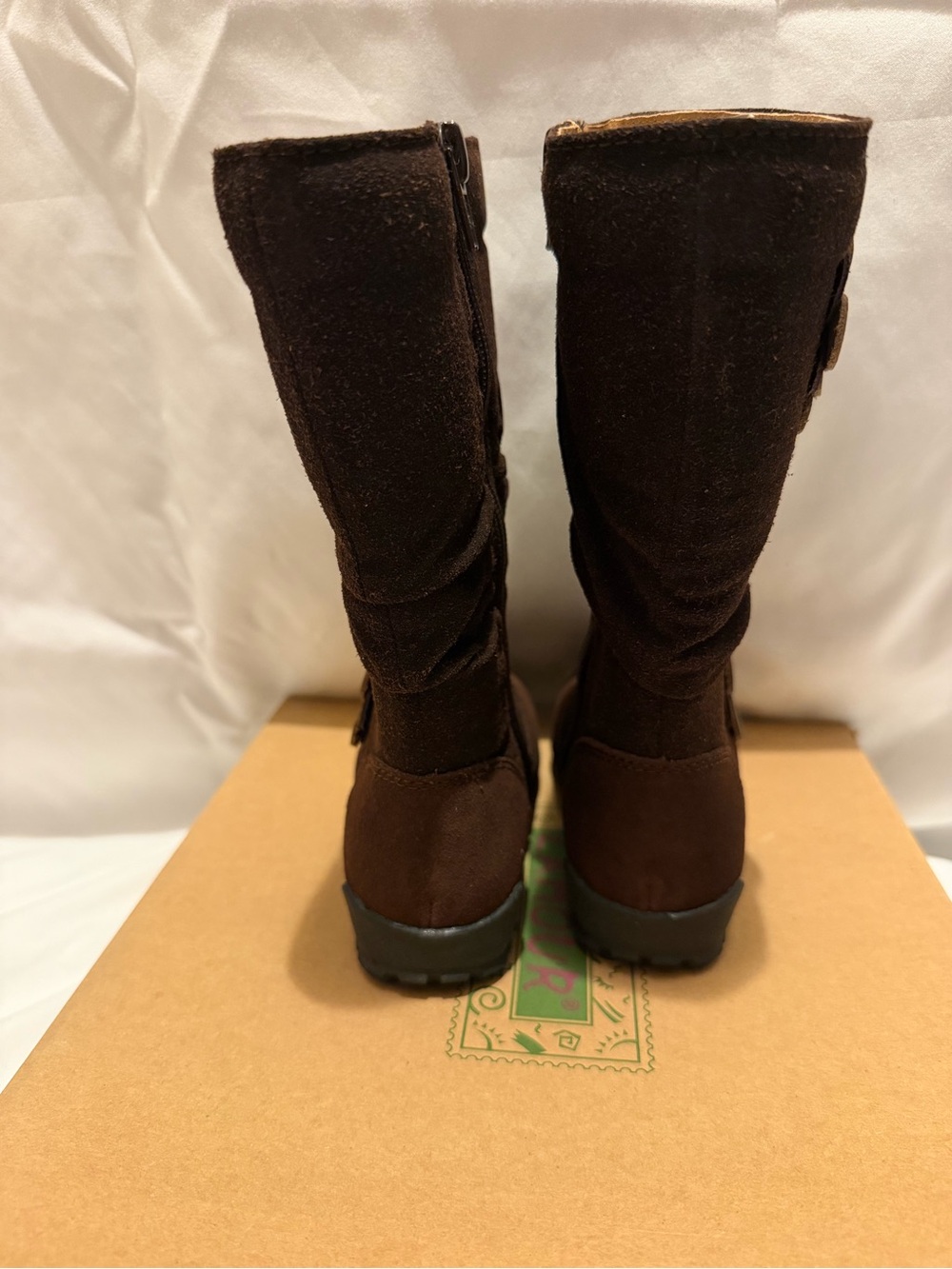 L'Amour Girls Flower Boots Size 8 Brown Suede Tall Boots D900BN Side Zip- NIB - Picture 4 of 7